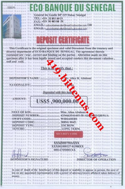Deposit Certificate 1